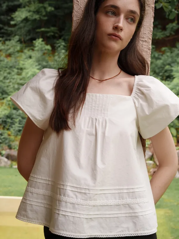 Cotton Lace Pintuck Blouse_White