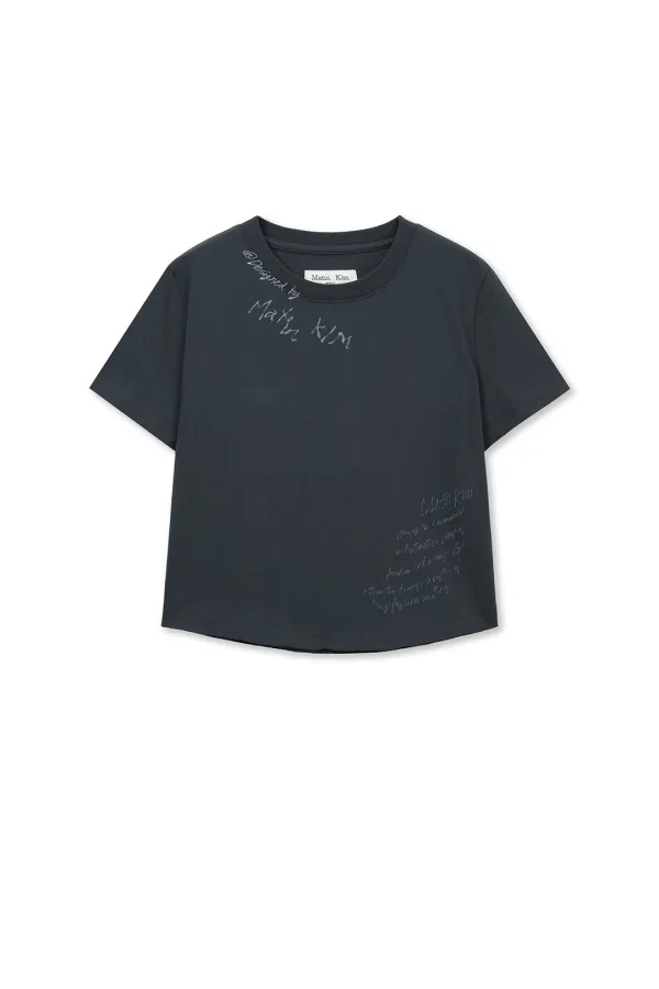 GRAFFITI ROUND HEM CROP TOP IN NAVY