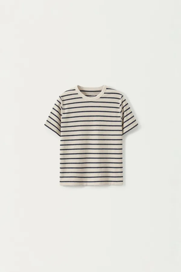 Porte stripe crop t-shirt (Oatmeal)