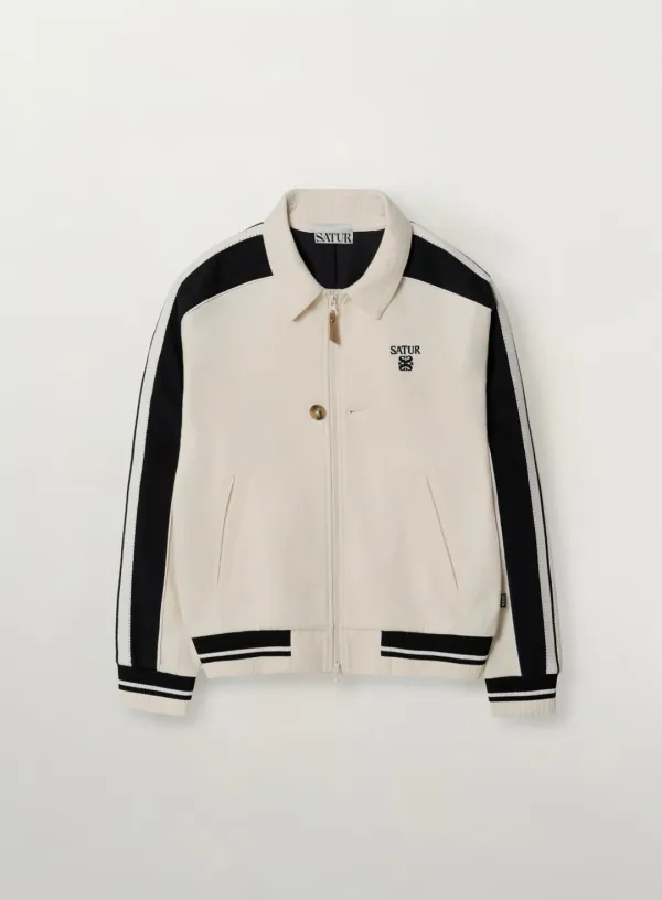 (W) Lawton Lining Collar Track Zip-up Jacket - Cream Black