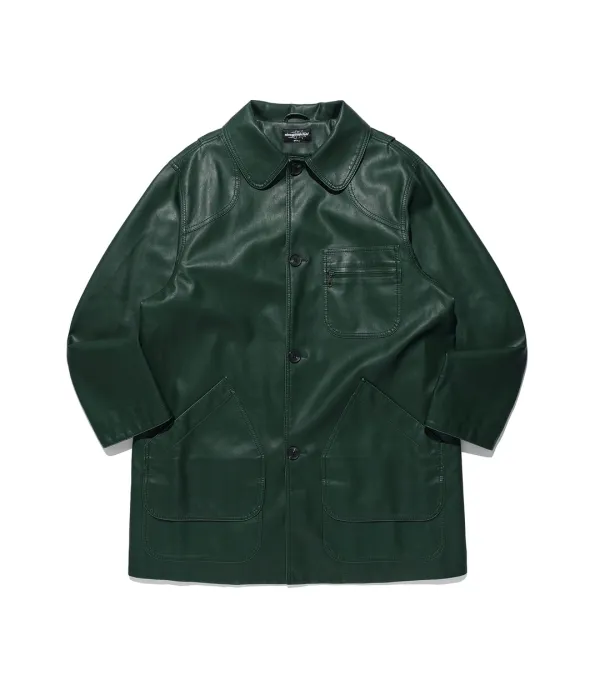 pu leather work car coat[green]