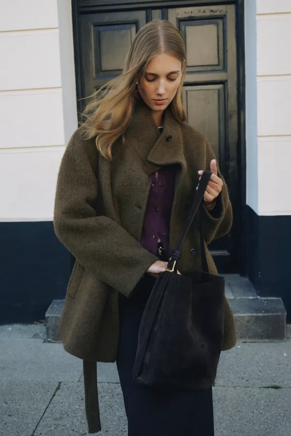 Handmade Brushed Alpaca High-Neck Half Coat [LMBFWICT709]-Brown [10/21 예약배송]