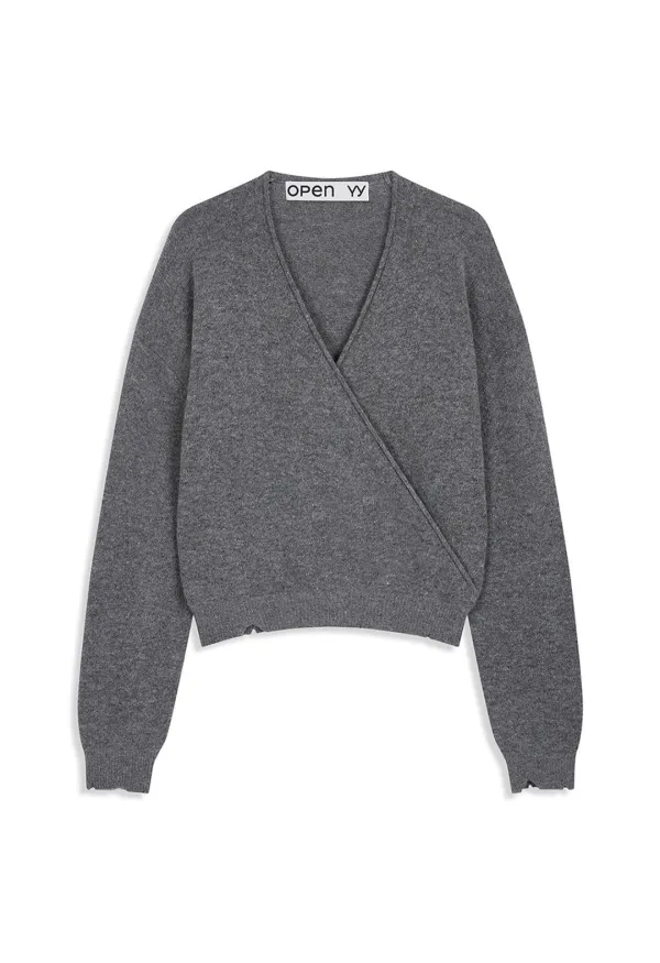 WOOL CRISS CROSS WRAP KNIT, GRAY