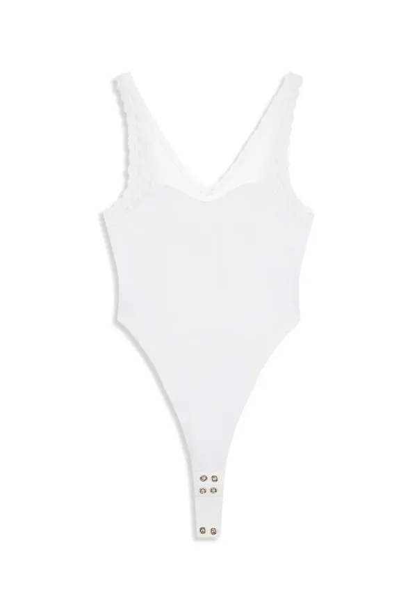 LACE TRIM BODYSUIT, WHITE