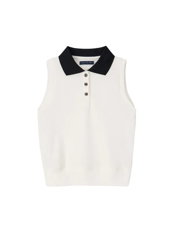 Collar Sleeveless Top_ White