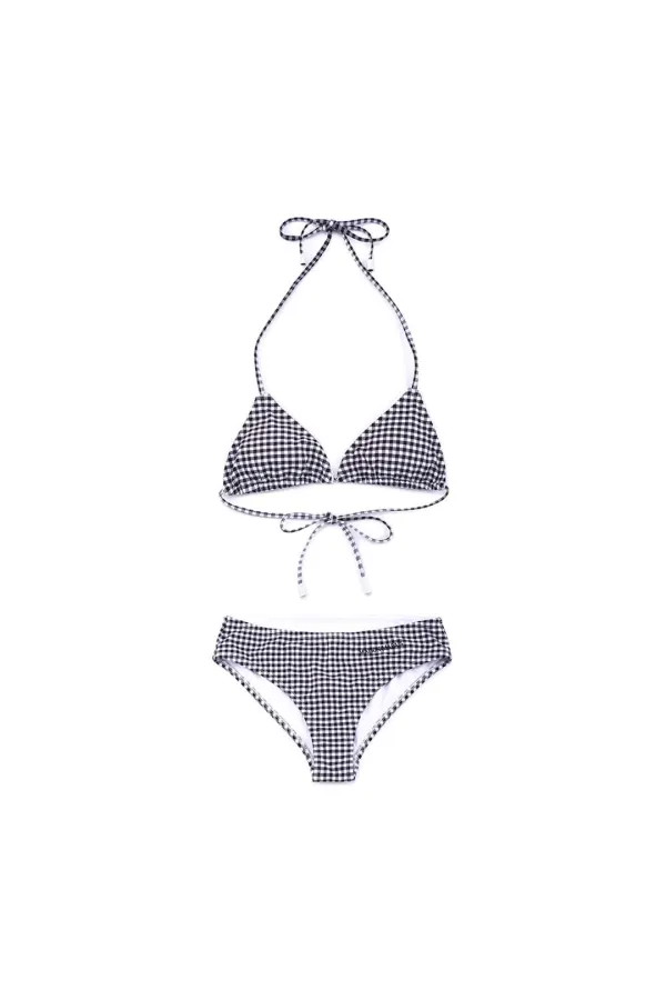 Check Patterned Bikini Set, Black