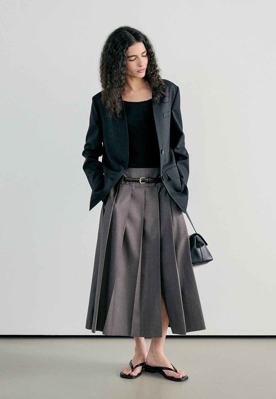 노티아 GATHER PLEATS LONG SKIRT - BROWN STRIPE 상품 이미지 1