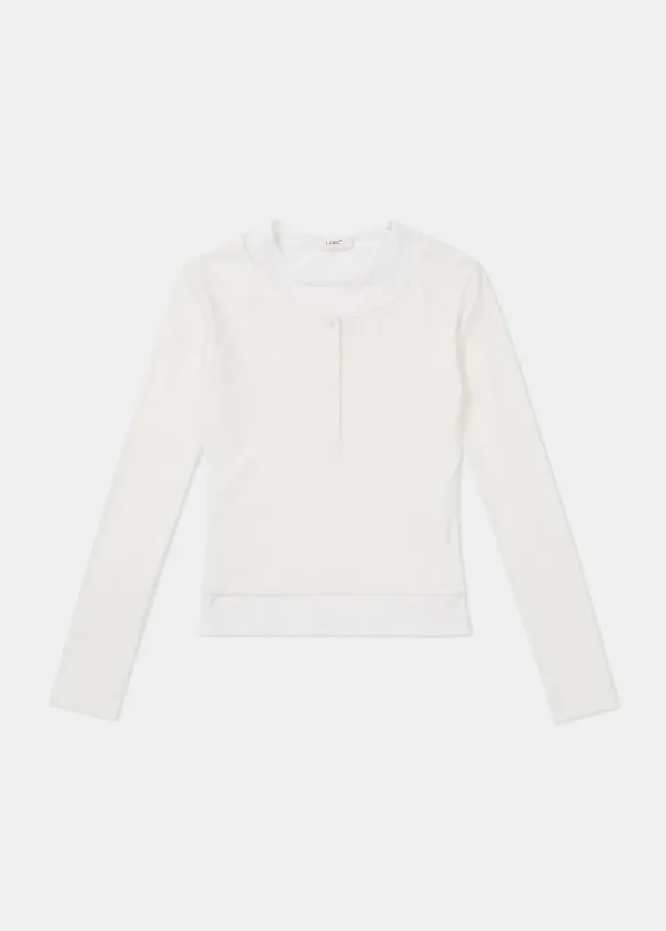 LAYERED HENLEY NECK JERSEY TOP (WHITE)
