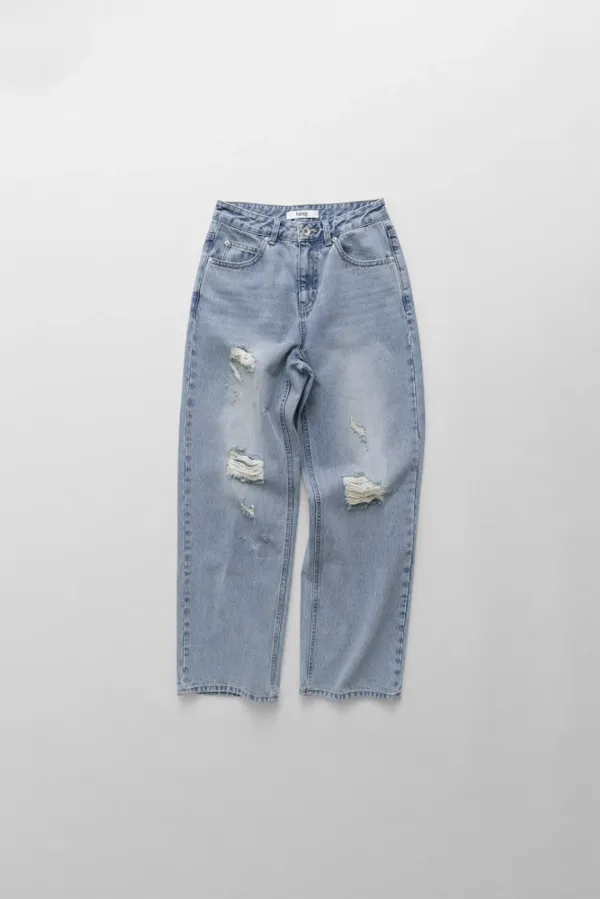 3rd) a destroyed denim (light blue)