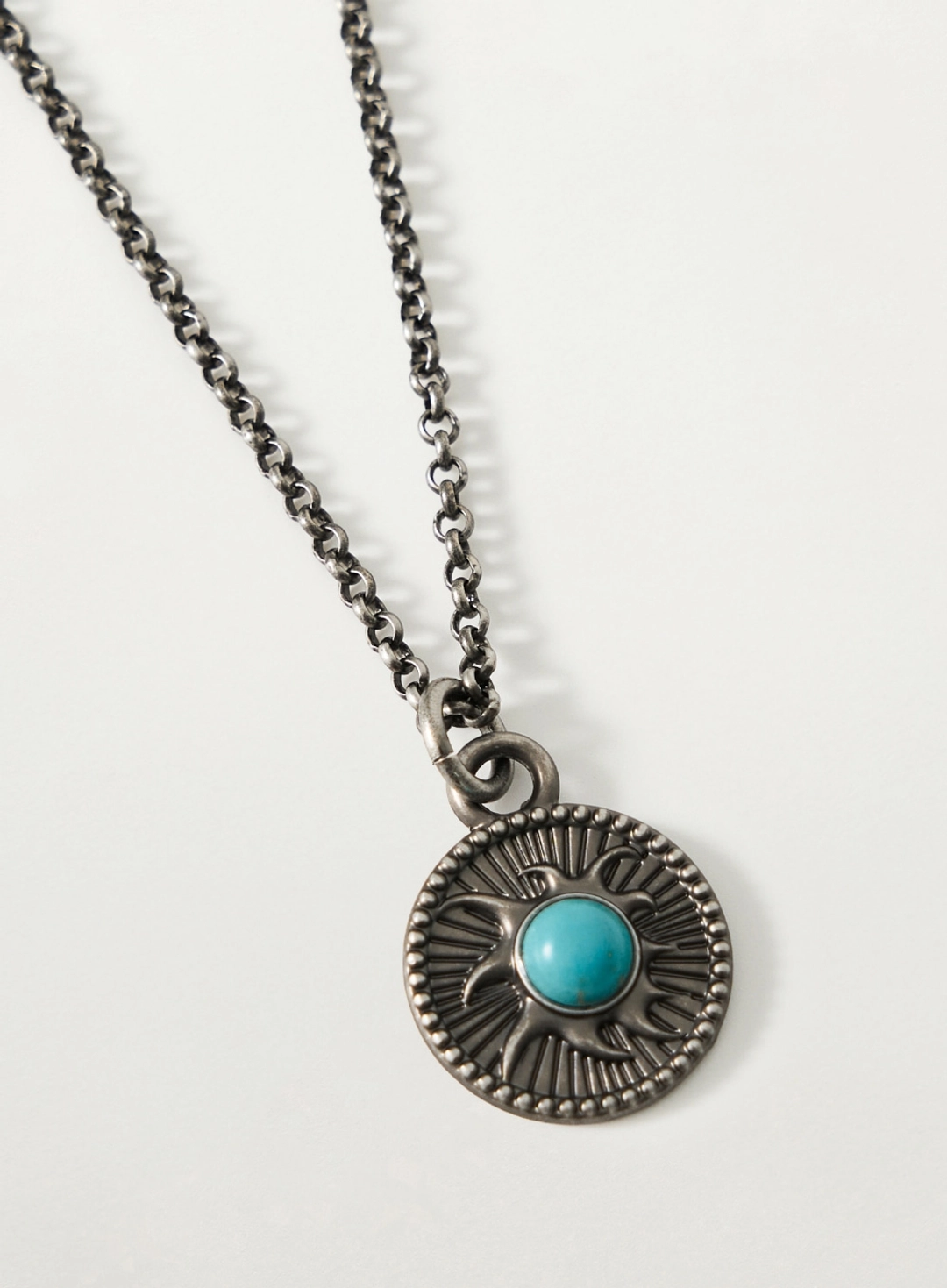 세터 [신예은 Pick] Sun Retro Synthetic Turquoise Necklace - Silver 상품 이미지 1