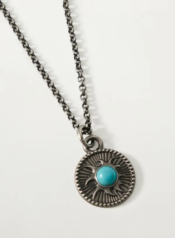 [신예은 Pick] Sun Retro Synthetic Turquoise Necklace - Silver