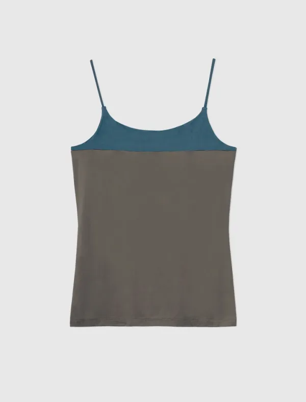 ZUNO-Khaki cupro strappy top with a contrasting panel at the chest