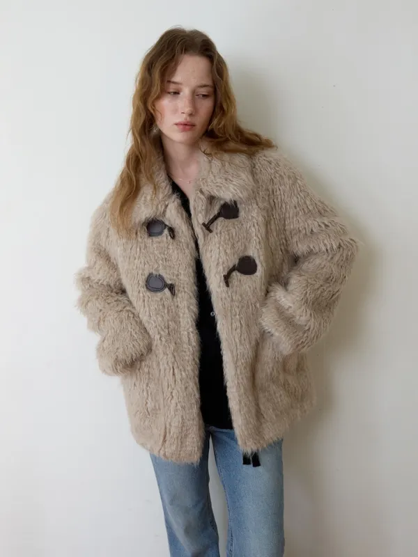 A SHEARING FUR HALF COAT_KHAKI GREY
