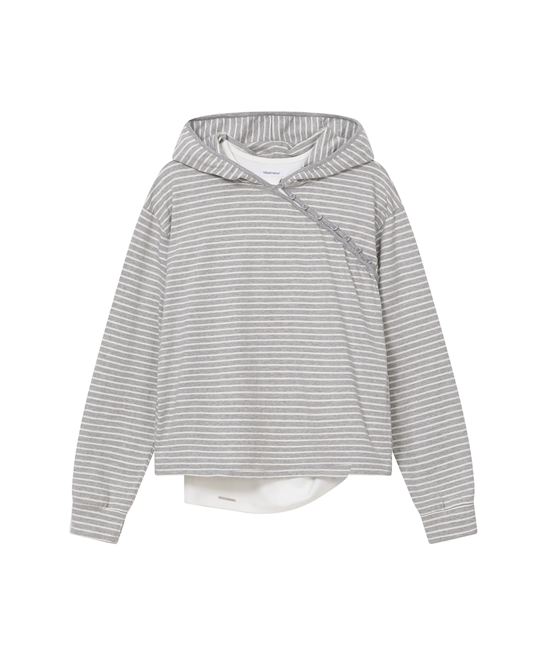미세키서울 [레이 PICK] Diagonal button Layered hoodie GREY 상품 이미지 2