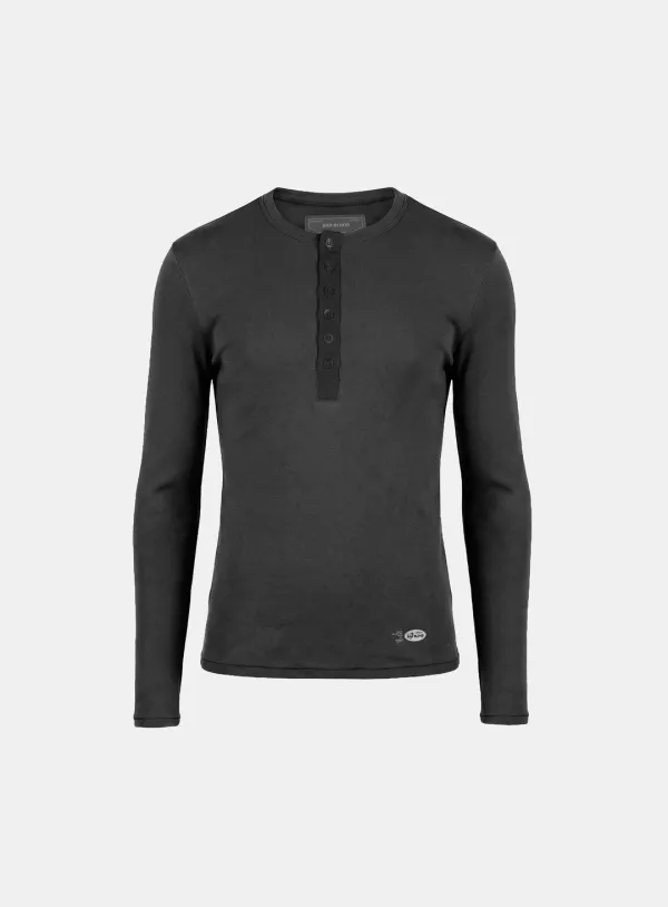 [w-tee26-043] BS Cotton Jersey Fitted Henley Neck Long Sleeve T-Shirt - Charcoal