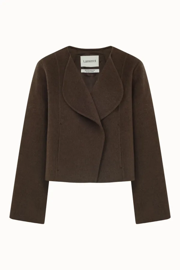 Curve Detail Short Handmade Jacket[LMBFAU23CT701]-Brown Melange