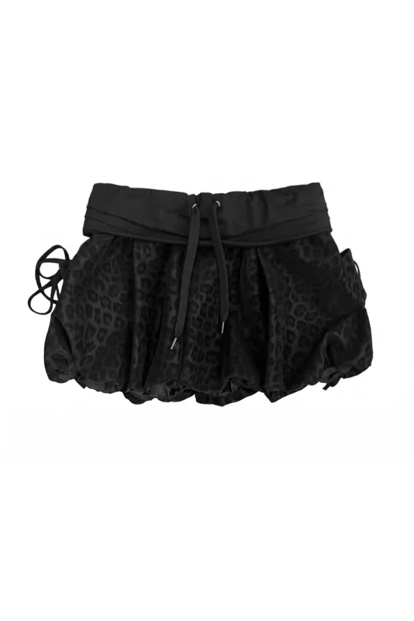 BALLOON RIBBON SHORT SKIRT LEOPARD BLACK