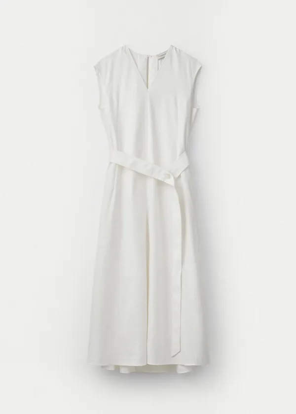 Back Pleats Linen Dress_Off White