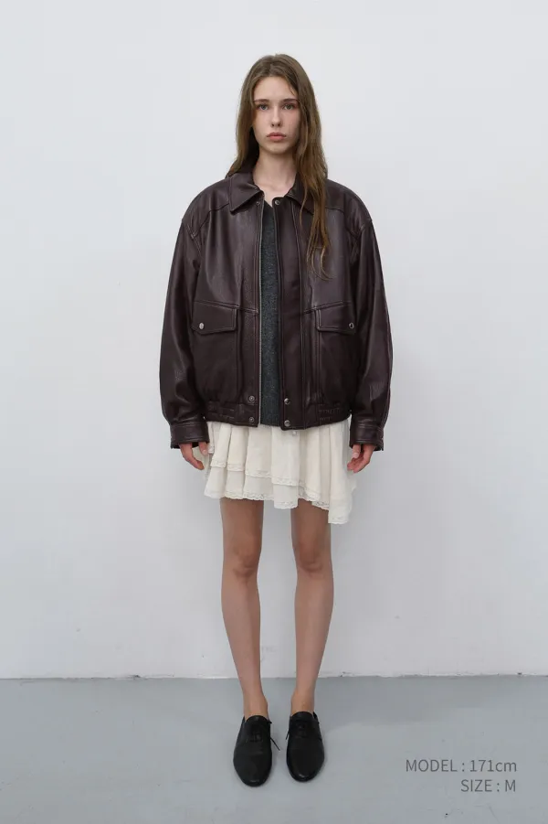 UNISEX OVERSIZED VINTAGE LEATHER BLOUSON BROWN_UDJU6C104W2
