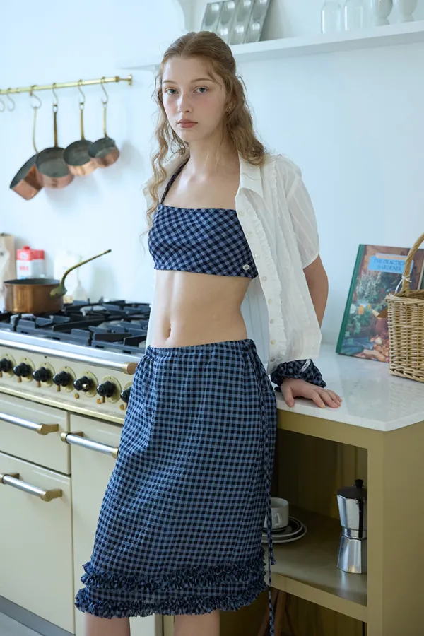Check ruffle skirt_blue