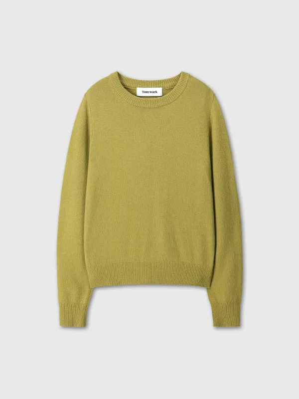 (W) WOOL BLEND CREW-NECK KNIT_ OLIVE GREEN