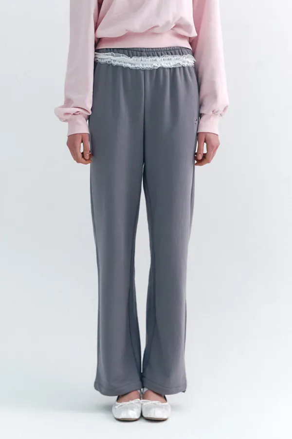 Lace Trimming Easy Pants Charcoal