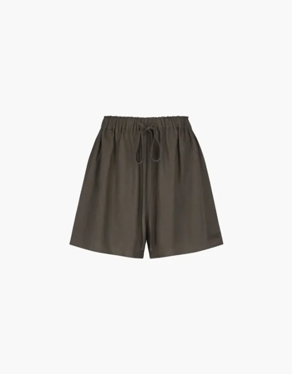 linen banding shorts - brown