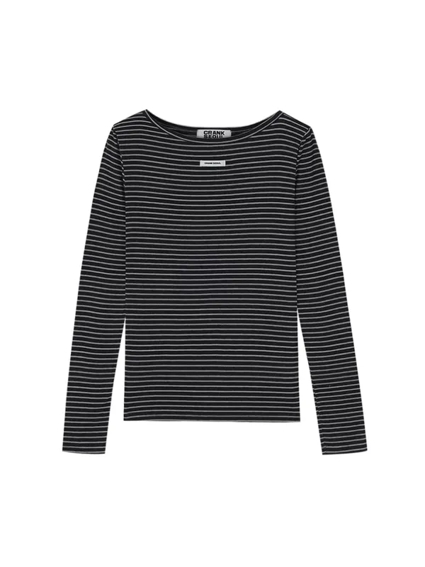 STRIPED BASIC BOATNECK TOP_CHARCOAL