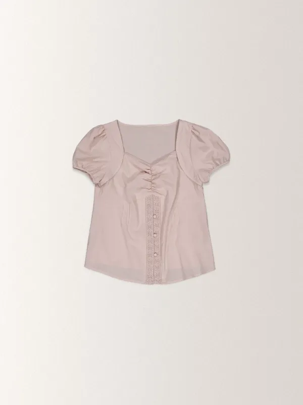 COTTON LACE PINTUCK BLOUSE [ POWDER PINK ]
