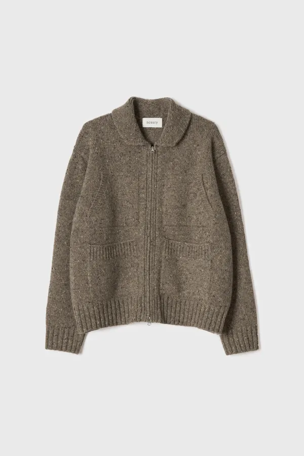 4pockets zip-up knit cardigan (Brown)