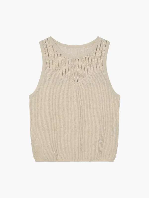 [1st Re-order] Rayon Blend Fitted Sleeveless Sweater, Light Beige