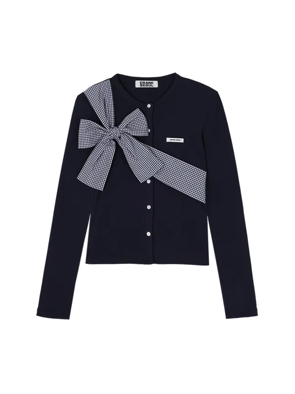 RIBBON-TIED KNIT CARDIGAN_NAVY