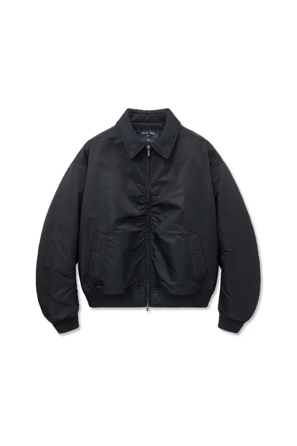 APPLIQUE LOGO SHIRRING BOMBER JUMPER FOR MEN IN BLACK