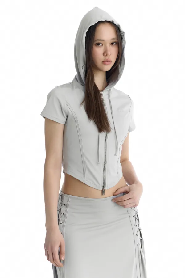Jersey Set-Up Hoodie Zip-Up [ Light Gray ]