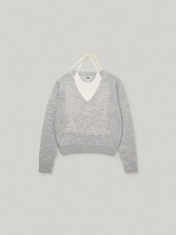 Douce V Neck Knit - Melange white두스 브이넥 니트
