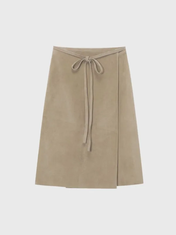 Suede wrap skirt (light beige / camel / gray)