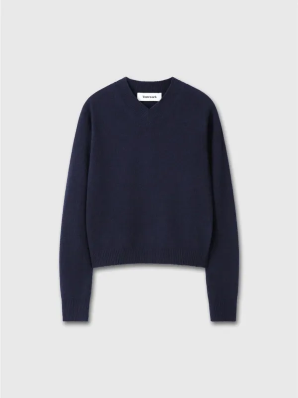 (W) CROPPED V-NECK WOOL SWEATER_ NAVY