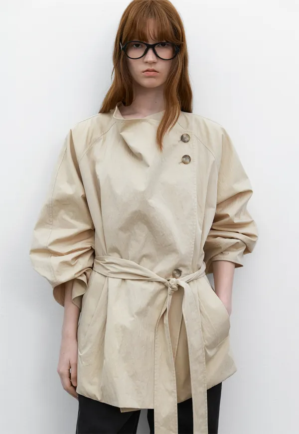 (CT-1485)DRAPE NECK HALF TRENCH COAT