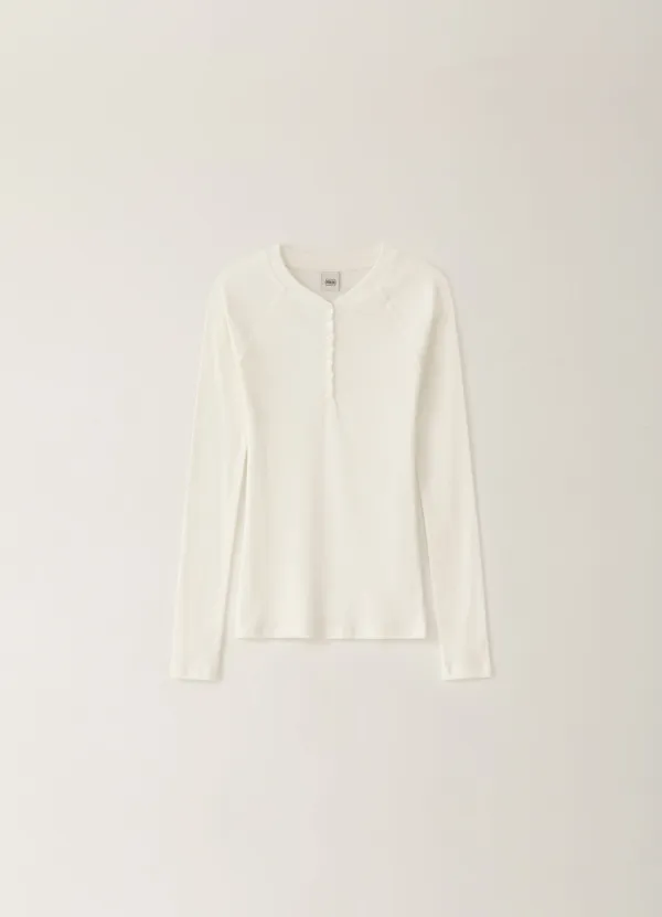 [Limited] Raglan Ribbed Button T-shirt - White