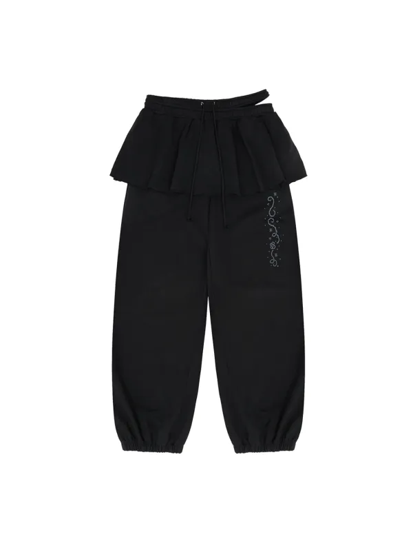 PIXEL GRAPHIC SKIRT SWEATPANTS [BLACK]