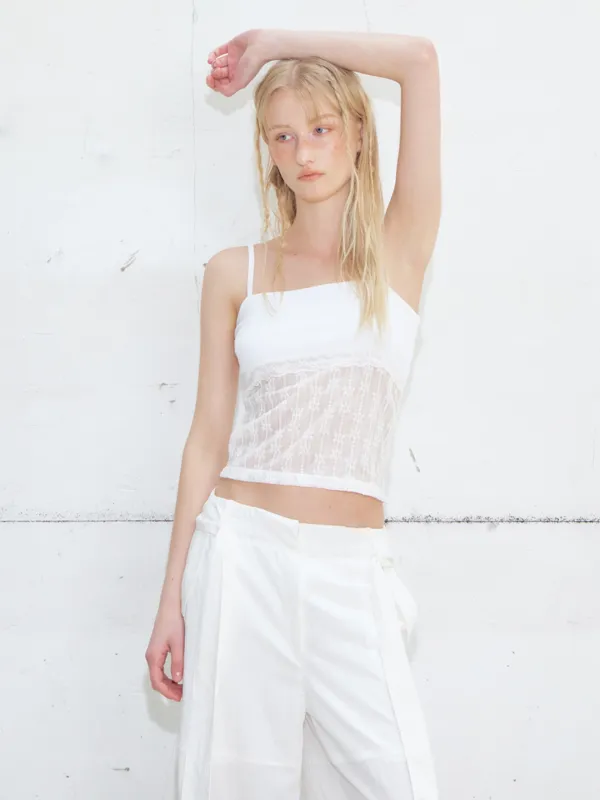 Lace Mixed Sleeveless Top, White