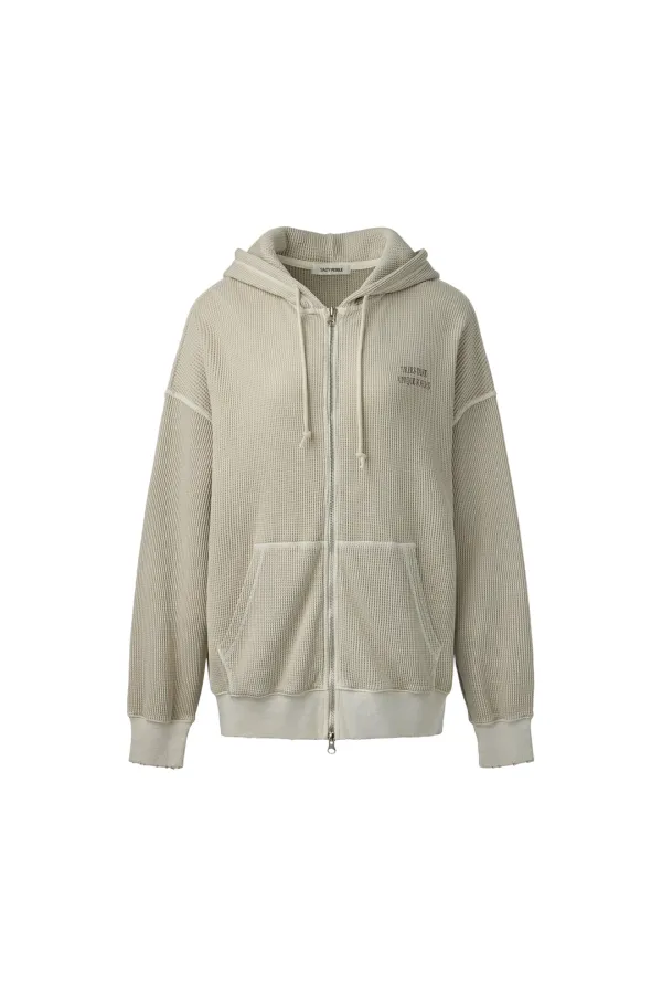 PIGMENT DYED WAFFLE HOODIE ZIP-UP [BEIGE]