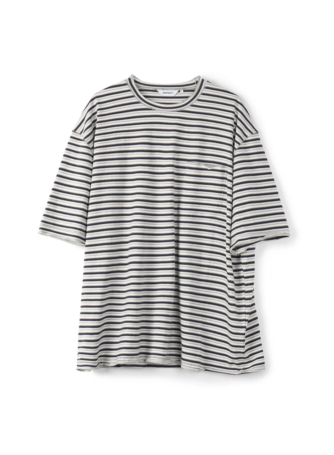 파르티멘토 Stripe Raw Edge Pocket Tee_Off White 상품 이미지 1