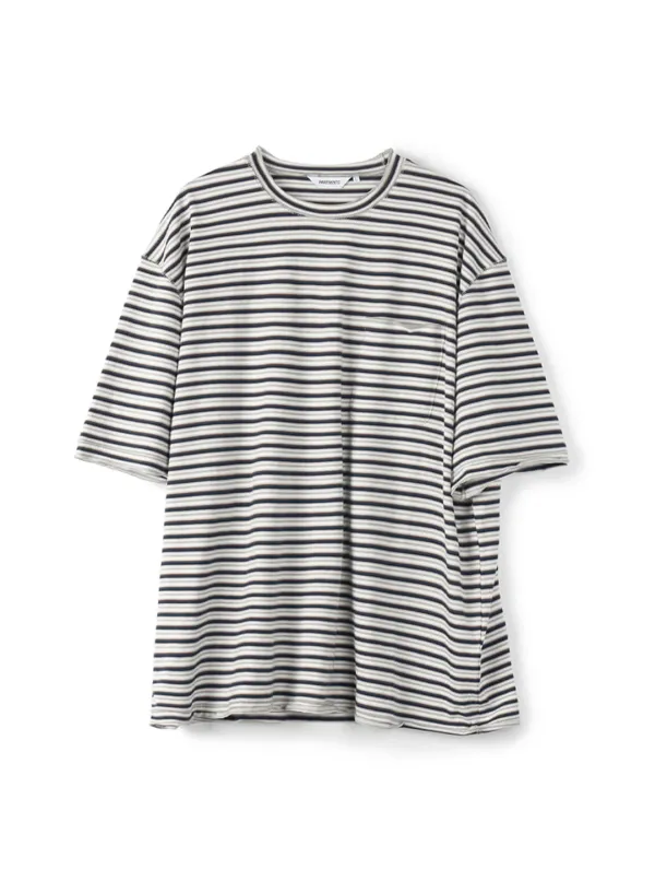 Stripe Raw Edge Pocket Tee_Off White