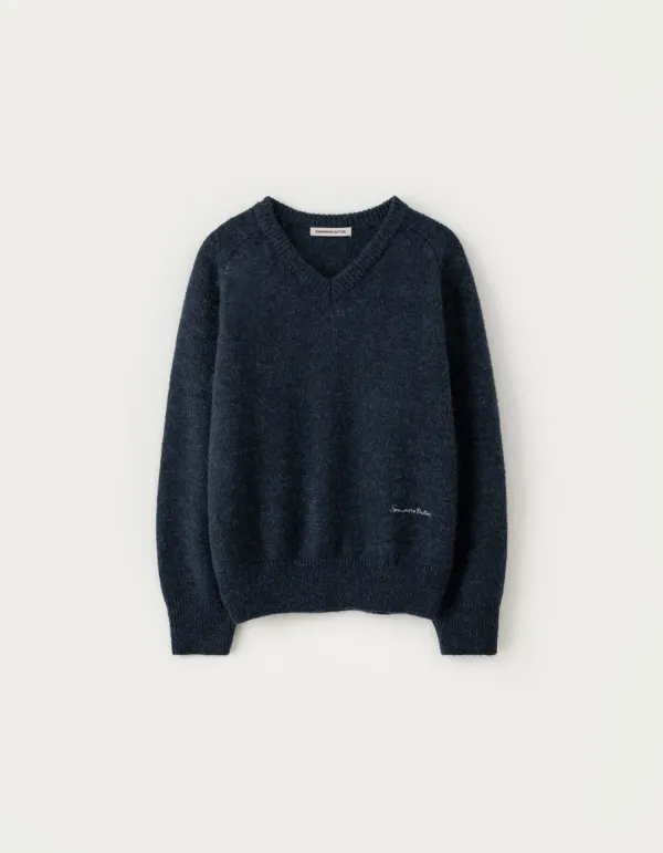 Hazel Alpaca V-Neck Knit - Navy