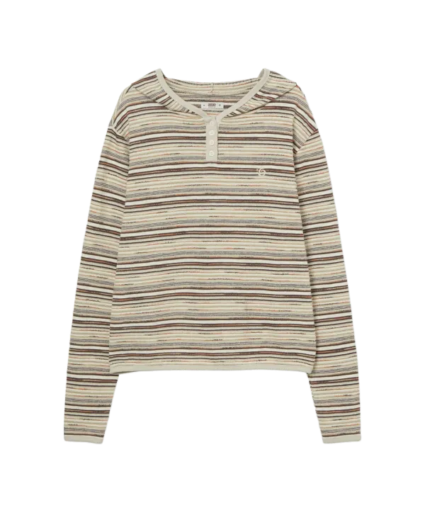 STRIPE KNIT HOODIE [IVORY]