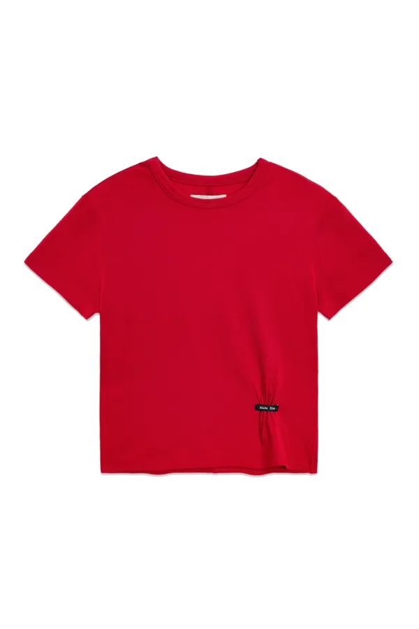 MINI LABEL SHIRRING TOP IN RED