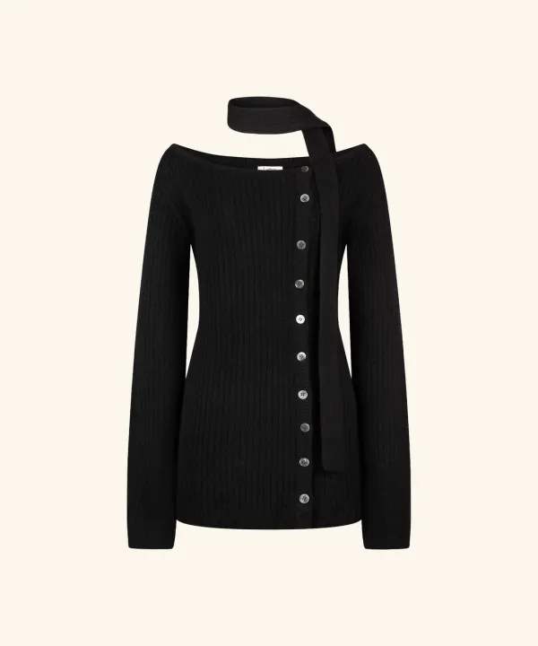 [Scarf Set]  Layered Wool Knit Dress ( Black )