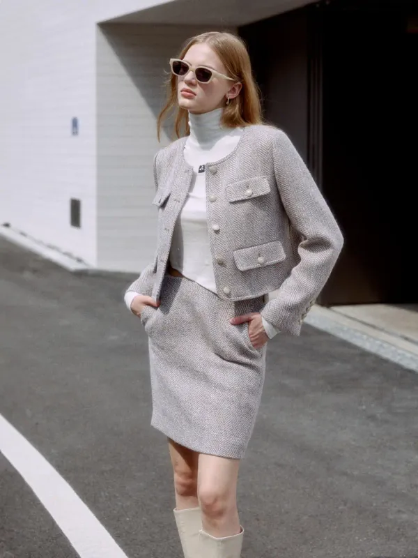 MIENNE Tweed Wool Mini Skirt_Beige