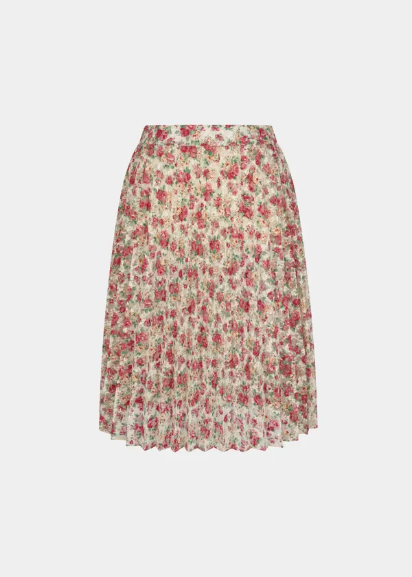 W FLOWER LACE PLEATS SKIRT - RED